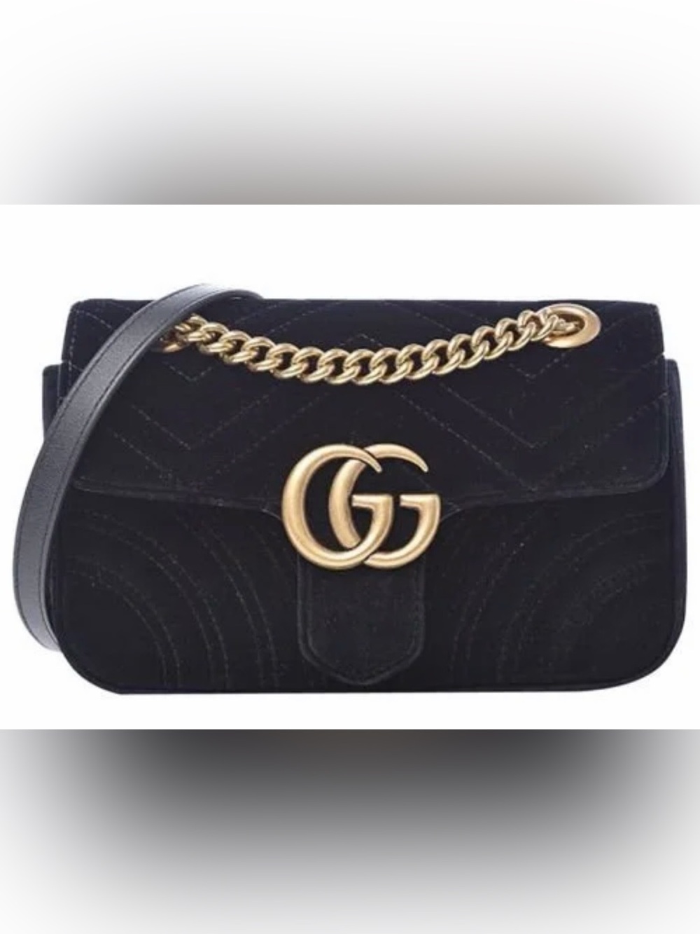 Gucci Marmot Black Velvet Shoulder Bag with Gold Double G Hardware